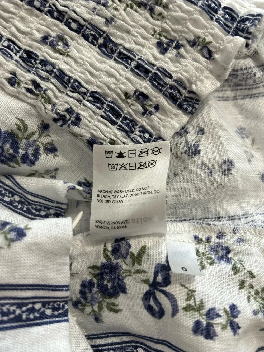 Reformation Floral Linen Crop Top Women’s Size 0 White Blue Sustainable